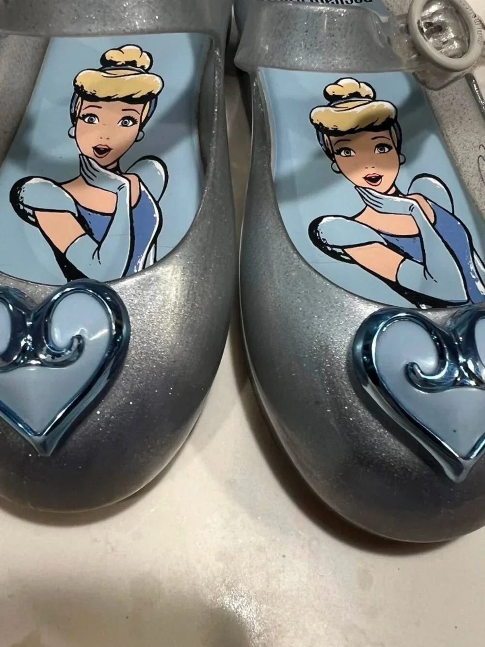 Mini Melissa Disney Princess Cinderella Silver Glitter Jelly Shoes Size 10